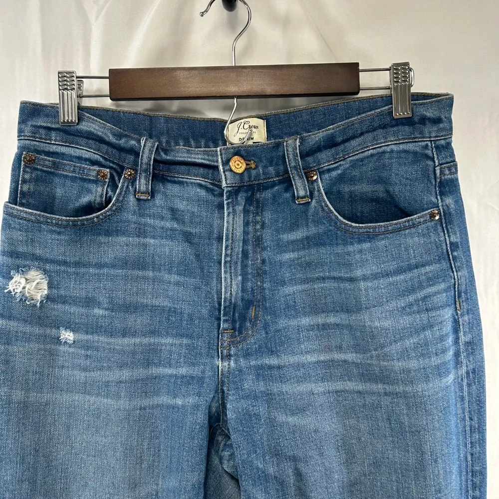 J.Crew Vintage Straight Jeans Womens 28‎ Blue Distressed Raw Hem F8024